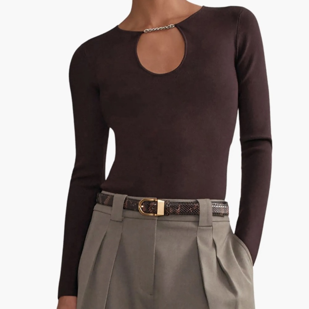 Reiss Tilly Chain Accent Cutout Top Small Plum NWI